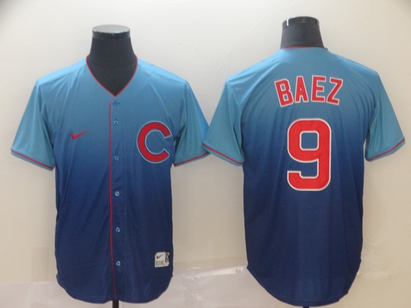 Men's Chicago Cubs Javier Baez #9 Blue Jersey